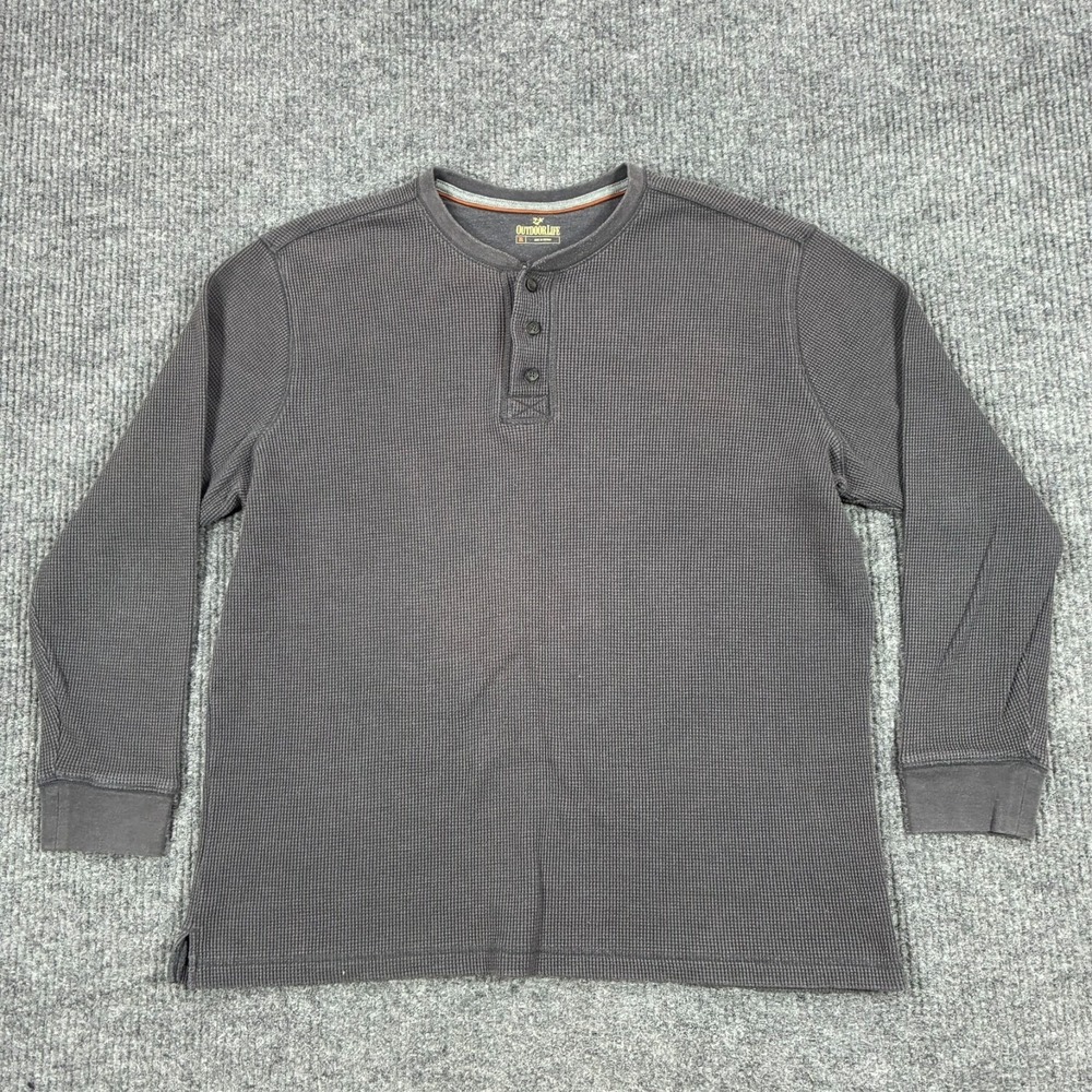 Outdoor Life Waffle Knit Thermal Henley Shirt Mens Size XL Gray Long Sleeve